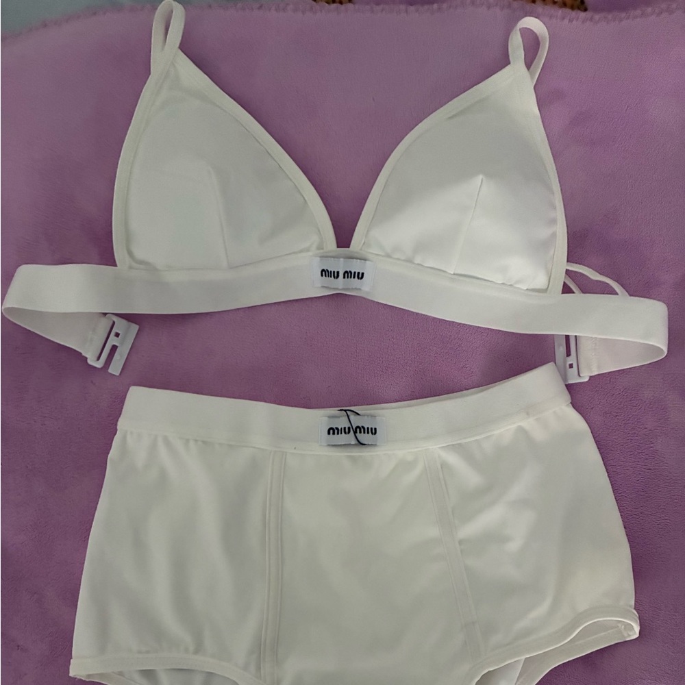 Miu Miu White Triangle Bralette and Briefs Set